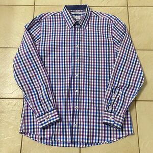 Nick Graham Everywhere Mens Stretch Modern Fit Blue Purple Plaid Long Sleeve  XL